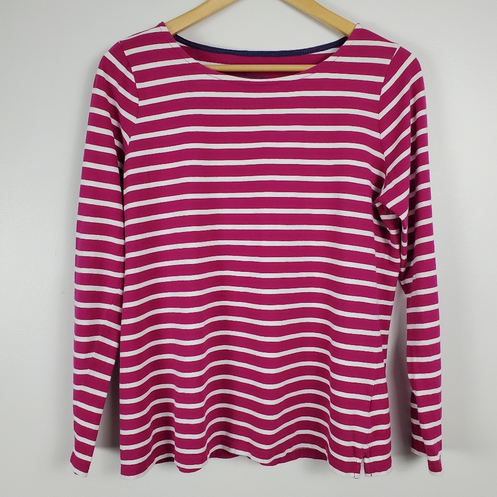 BODEN | Long Sleeve Striped Breton Tee Shirt, magenta and white, size 12